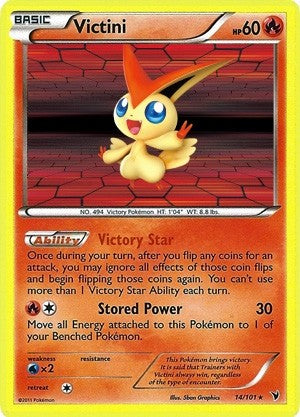 Pokemon Noble Victories Holo Rare Card - Victini 14/101