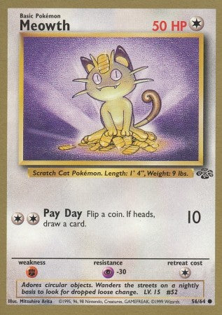 Pokemon (Gold Bordered) Rare Promo Card - Meowth 56/64