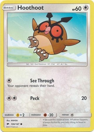 Hoothoot 106/147 Common - Pokemon Sun & Moon Burning Shadows Card