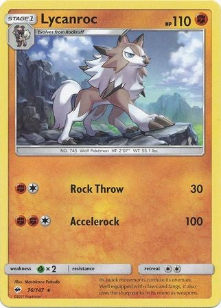 Lycanroc 76/147 Rare - Pokemon Sun & Moon Burning Shadows Card