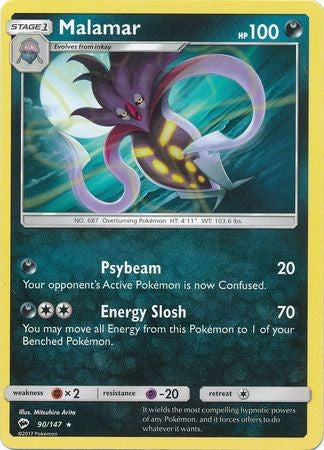 Malamar 90/147 Rare - Pokemon Sun & Moon Burning Shadows Card