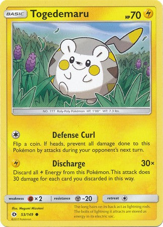 Togedemaru 53/149 Common - Pokemon Sun & Moon Base Set Single Card