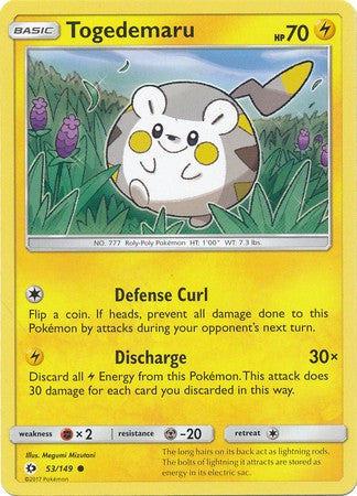 Togedemaru 53/149 Common - Pokemon Sun & Moon Base Set Single Card