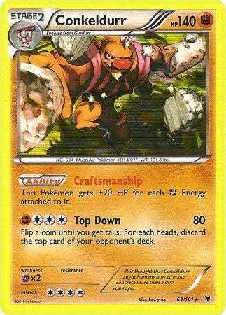 Pokemon Noble Victories Rare Card - Conkeldurr 64/101