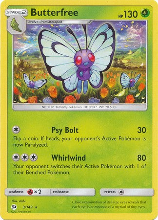 Butterfree 3/149 Rare - Pokemon Sun & Moon Base Set Single Card