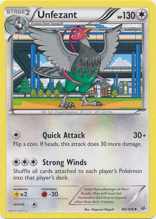 Unfezant 80/108 Uncommon - Pokemon XY Roaring Skies Card