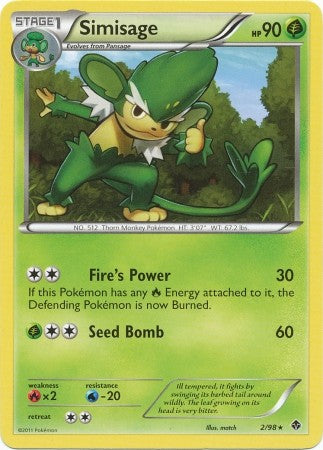 Pokemon Emerging Powers Rare Card - Simisage 2/98