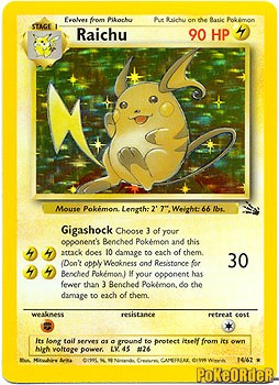 Pokemon Fossil Holo Card - Raichu 14/62