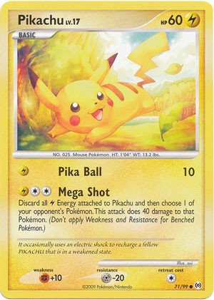 Pokemon Card Platinum Arceus Single Common Pikachu 71/99