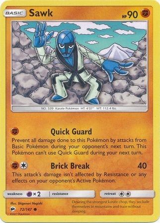 Sawk 72/147 Common - Pokemon Sun & Moon Burning Shadows Card