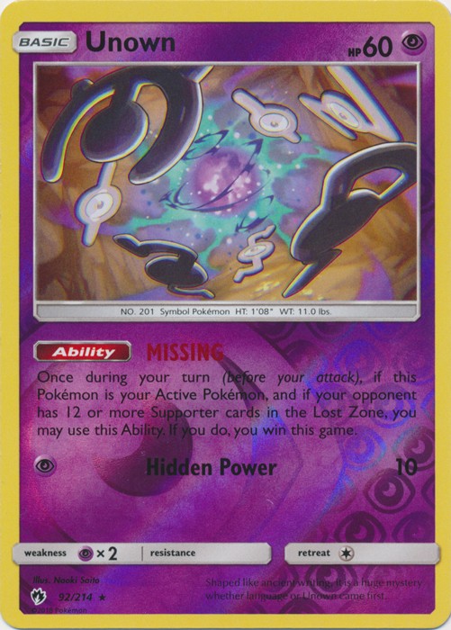 Unown - 92/214 (Reverse Foil) Pokemon » SM Lost Thunder Rare