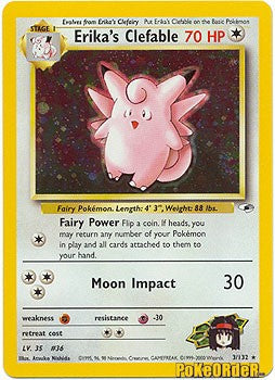 Pokemon Gym Heroes Holo Card - Erika's Clefable 3/132