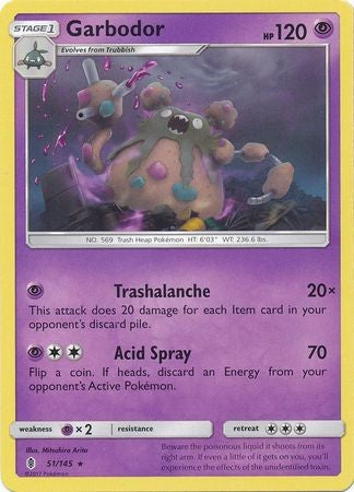 Garbodor 51/145 Rare - Pokemon Sun & Moon Guardians Rising Card
