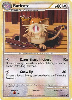 Pokemon Card HeartGold SoulSilver Undaunted Uncommon Raticate 34/90
