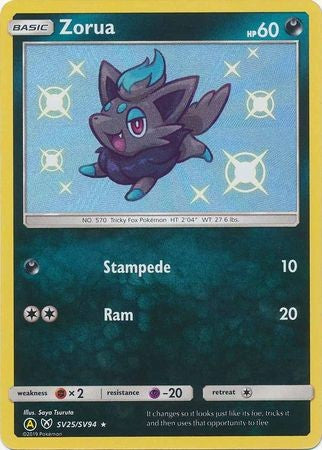 Zorua - SV25/SV94 - Shiny Rare Sun & Moon: Hidden Fates Singles