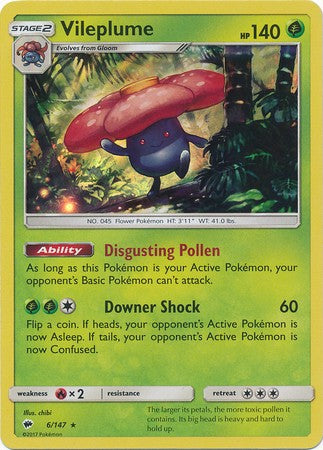 Vileplume 6/147 Holo Rare - Pokemon Sun & Moon Burning Shadows Card