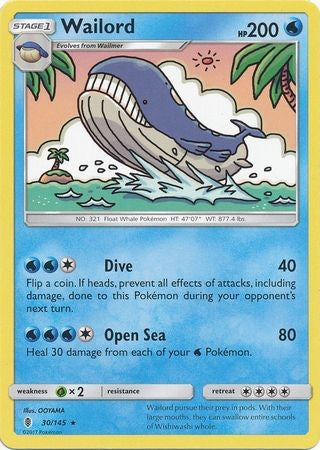 Wailord 30/145 Rare - Pokemon Sun & Moon Guardians Rising Card