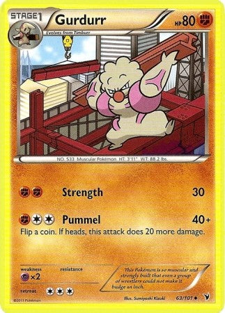 Pokemon Noble Victories Uncommon Card - Gurdurr 63/101