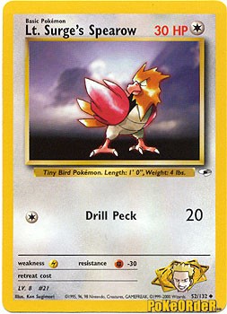 Pokemon Gym Heroes Uncommon Card - Lt. Surge's Spearow 52/132