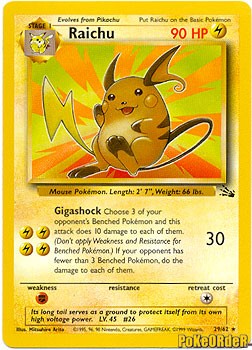 Pokemon Fossil Rare Card - Raichu 29/62