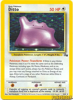 Pokemon Fossil Holo Card - Ditto 3/62