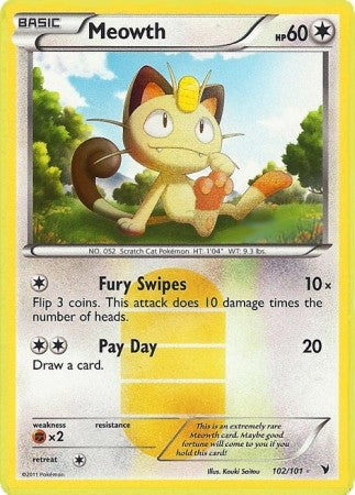 Pokemon Noble Victories Ultra Rare Card - Meowth 102/101