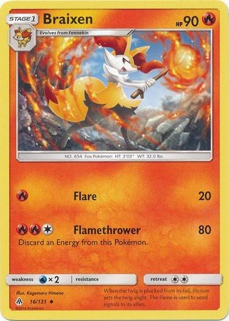Braixen 16/131 Uncommon - Pokemon Sun & Moon Forbidden Light Card
