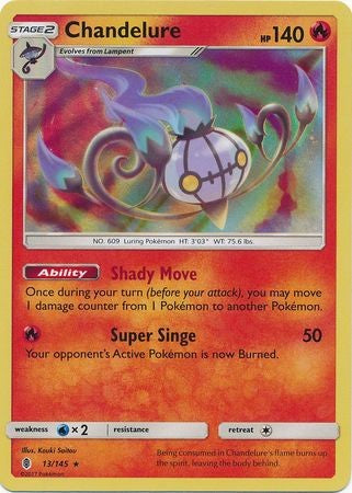 Chandelure 13/145 Holo Rare - Pokemon Sun & Moon Guardians Rising Card