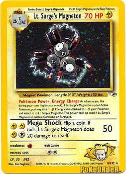Pokemon Gym Heroes Holo Card - Lt. Surge's Magneton 8/132