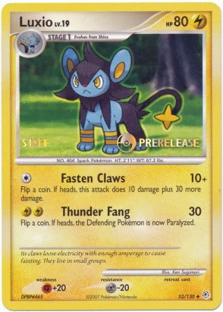 Pokemon Staff Pre-Release Uncommon Promo Card - Luxio 52/130