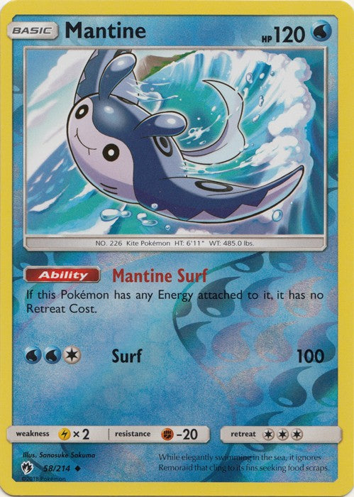 Mantine - 58/214 (Reverse Foil) Pokemon » SM Lost Thunder Uncommon