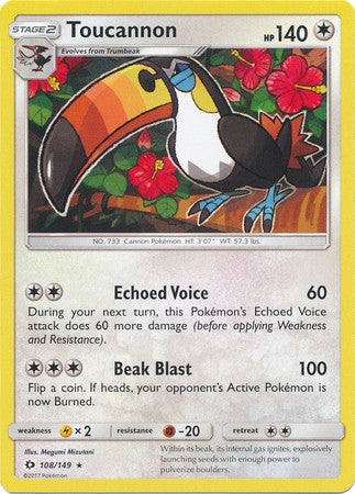 Toucannon 108/149 Rare - Pokemon Sun & Moon Base Set Single Card