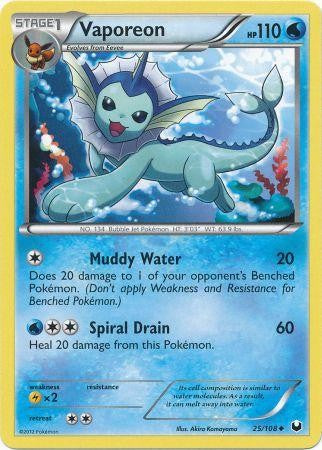 Pokemon Dark Explorers Uncommon Card - Vaporeon 25/108