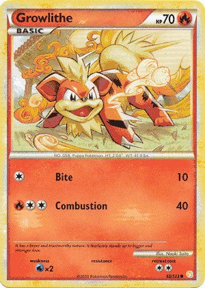Pokemon HeartGold SoulSilver Single Card Common Growlithe 65/123