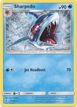 Sharpedo 28/145 Rare - Pokemon Sun & Moon Guardians Rising Card