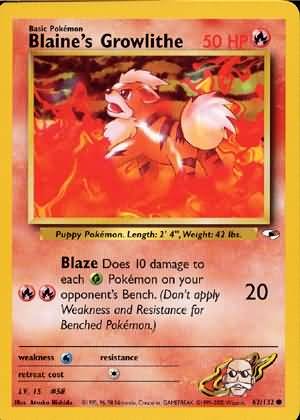 Pokemon Gym Heroes Common Card - Blaine's Growlithe 62/132