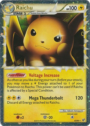 Pokemon Card HeartGold SoulSilver Undaunted Holo Raichu Prime 83/90